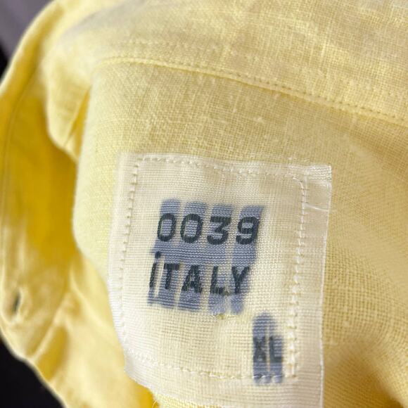 0039 Italy Button Up Shirt XL Yellow Linen Weave Long Sleeve Collared Blouse - Picture 2 of 13